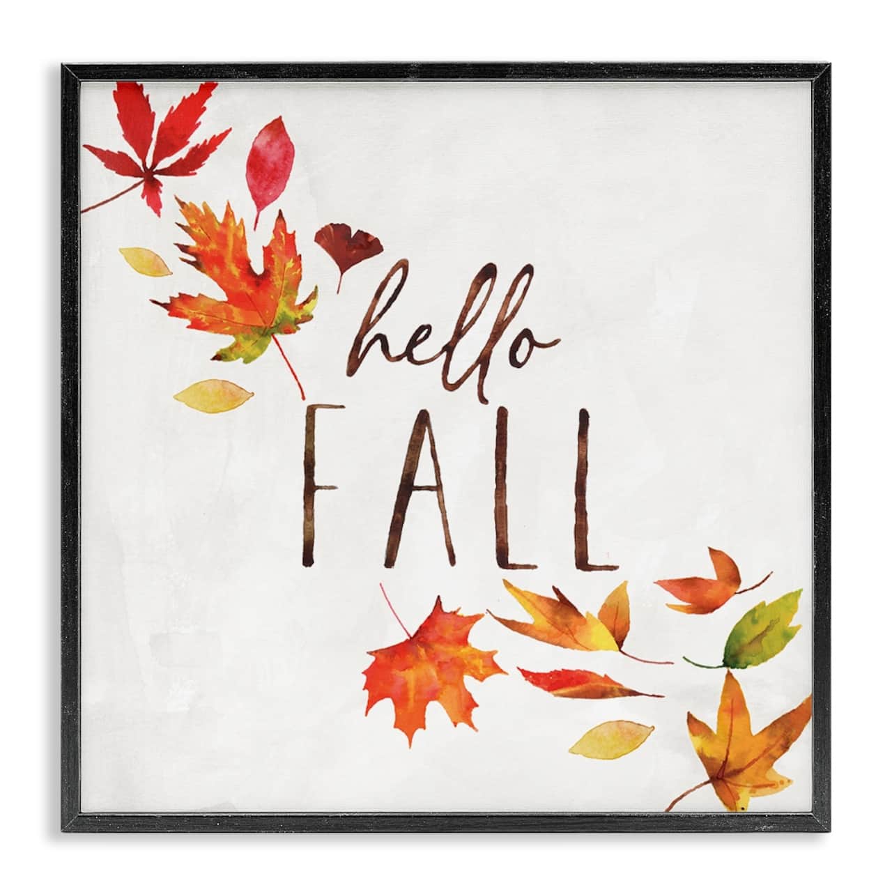 Stupell Industries Hello Fall Autumn Tree Leaves Seasonal Statement Framed Giclee Art